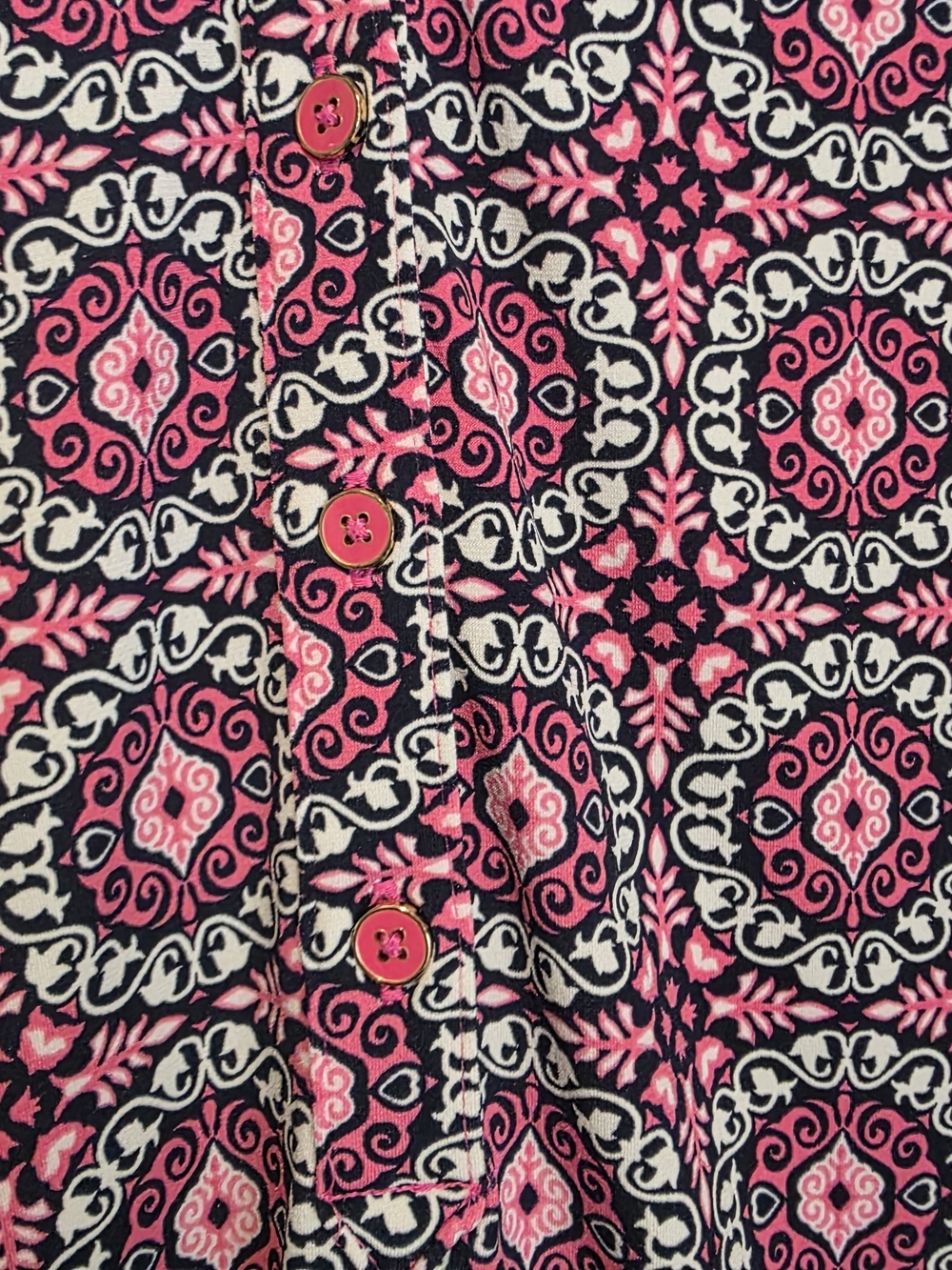 Charter Club Pink and Black Patterned Button-Down Tunic Office Casual 3/4 Sleeve - Picture 3 of 6